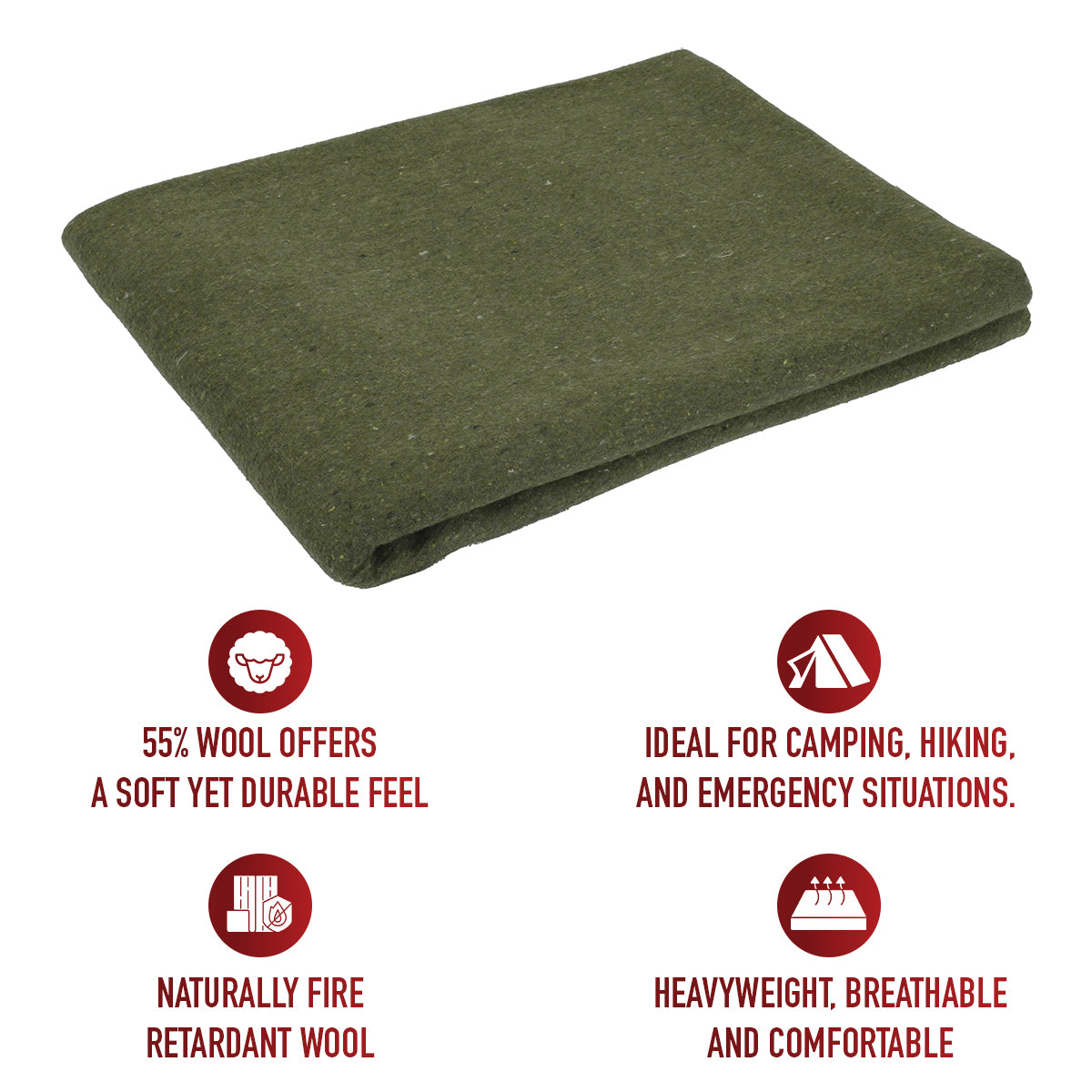 Olive Drab - Warm Rescue Blanket 60 in. x 80 in. - Wool