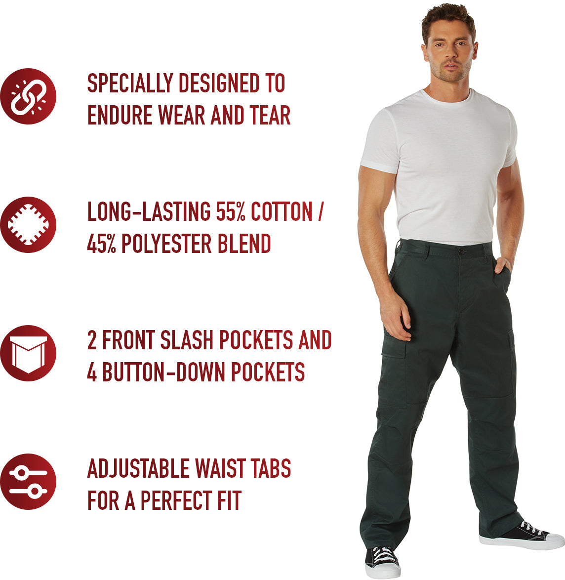 Hunter Green - Tactical BDU Pants Cargo Fatigues - Poly/Cotton Twill - Button Fly