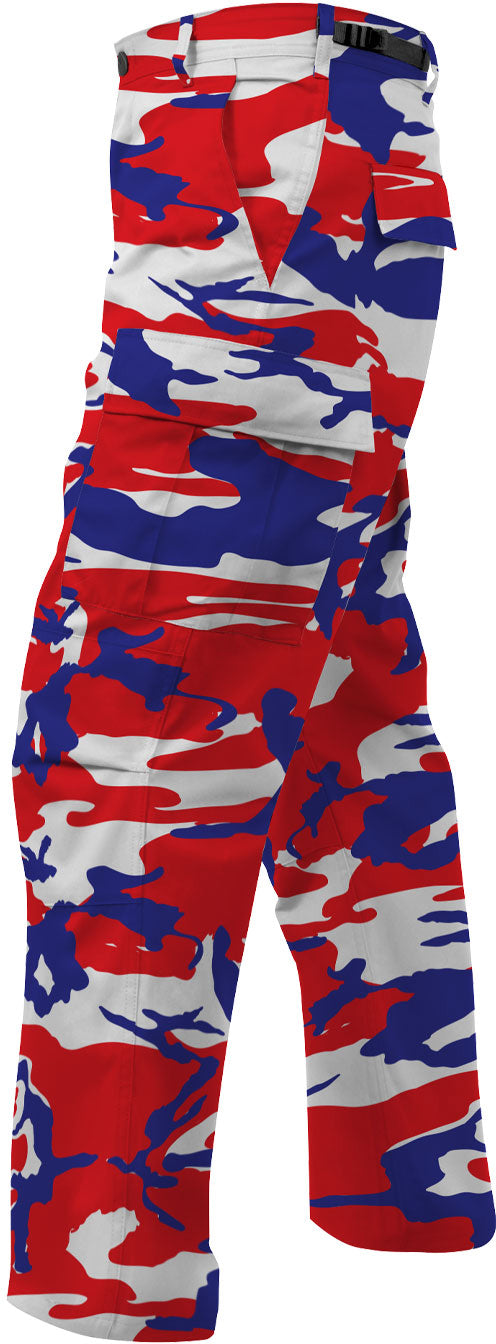 Red White & Blue Camo - Tactical BDU Pants Cargo Fatigues - Poly/Cotton Twill - Button Fly