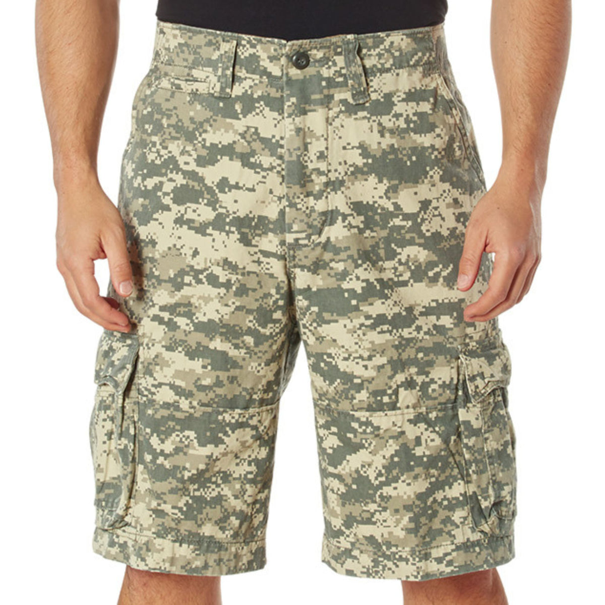ACU Digital Camouflage - Vintage Infantry Utility Army BDU Cargo Shorts - Heavyweight Cotton - Zipper Fly