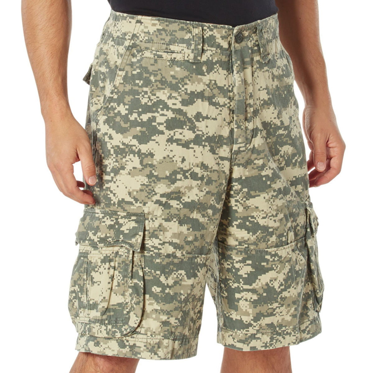 ACU Digital Camouflage - Vintage Infantry Utility Army BDU Cargo Shorts - Heavyweight Cotton - Zipper Fly
