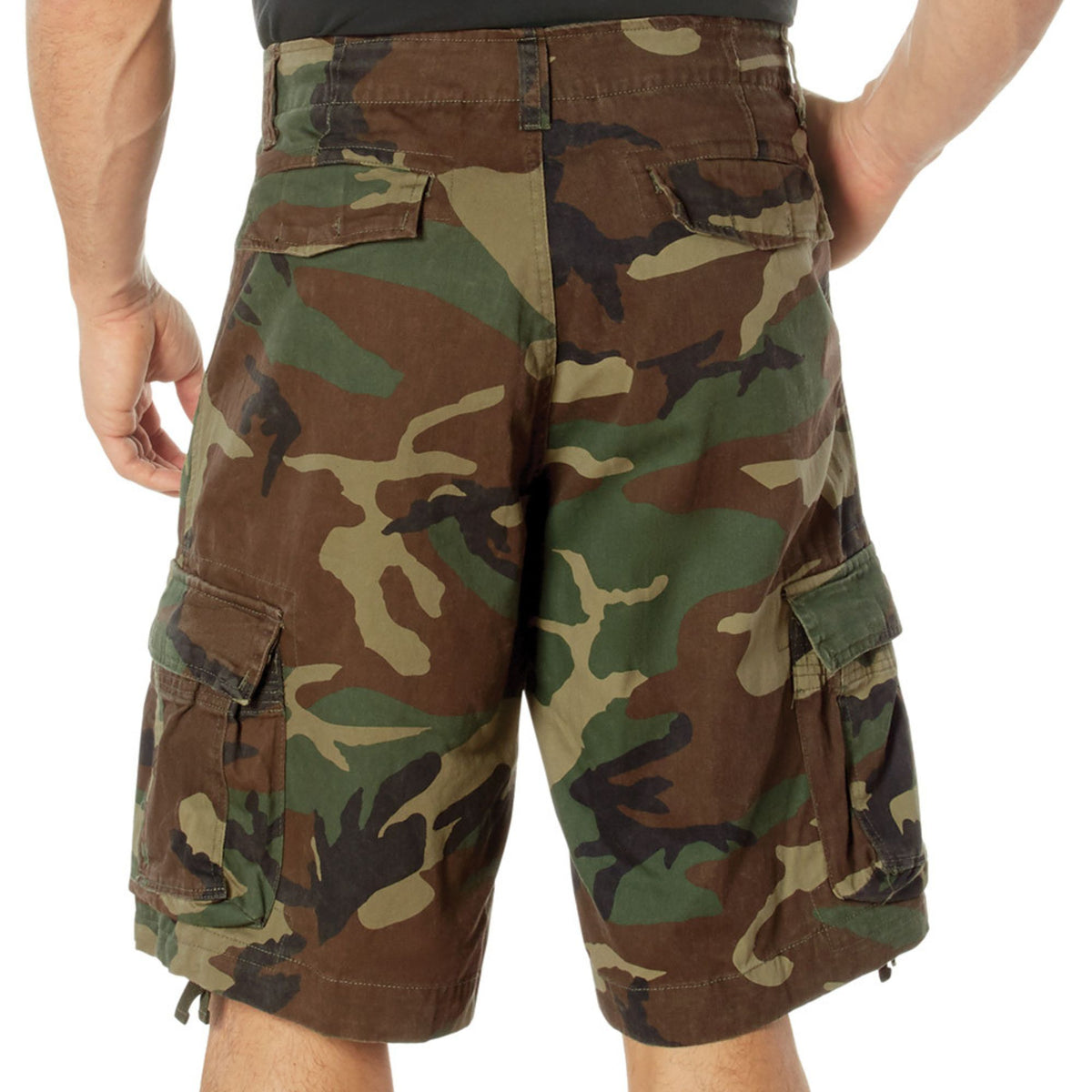 Woodland Camouflage - Vintage Infantry Utility Army BDU Cargo Shorts - Heavyweight Cotton - Zipper Fly