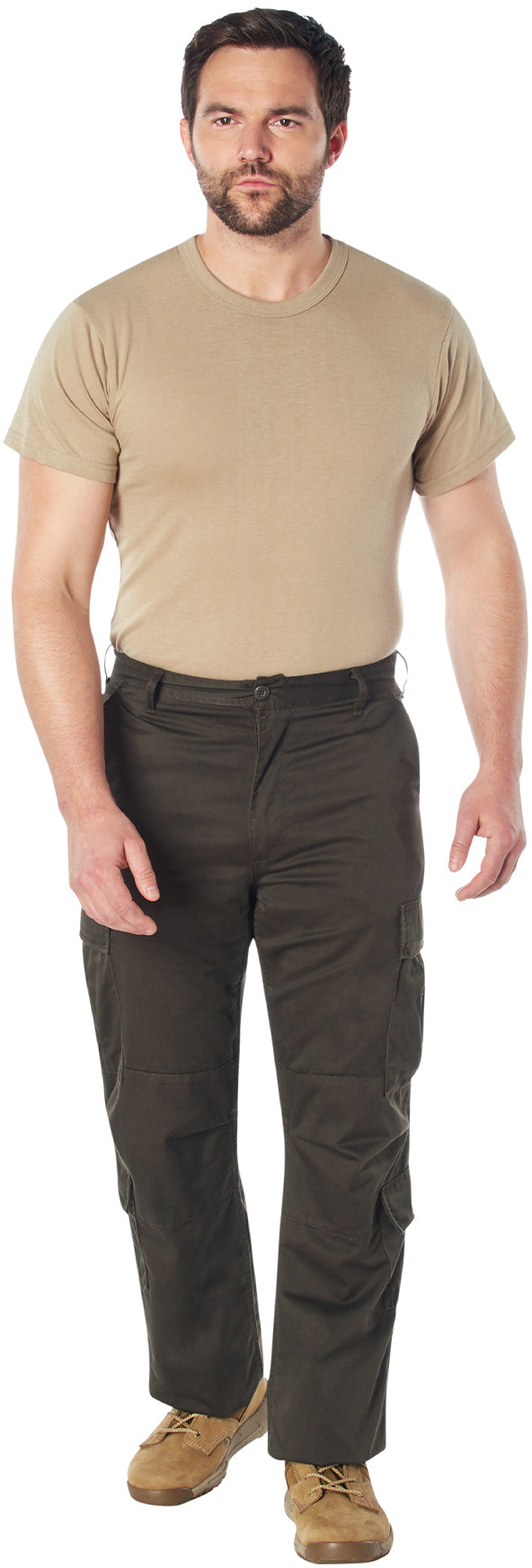 Brown - Tactical Paratrooper Pants BDU Cargo Fatigues - Heavyweight Poly/Cotton - Zipper Fly - Relaxed Fit