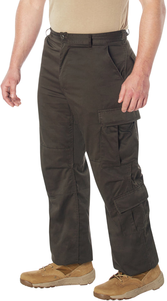 Brown - Tactical Paratrooper Pants BDU Cargo Fatigues - Heavyweight Poly/Cotton - Zipper Fly - Relaxed Fit
