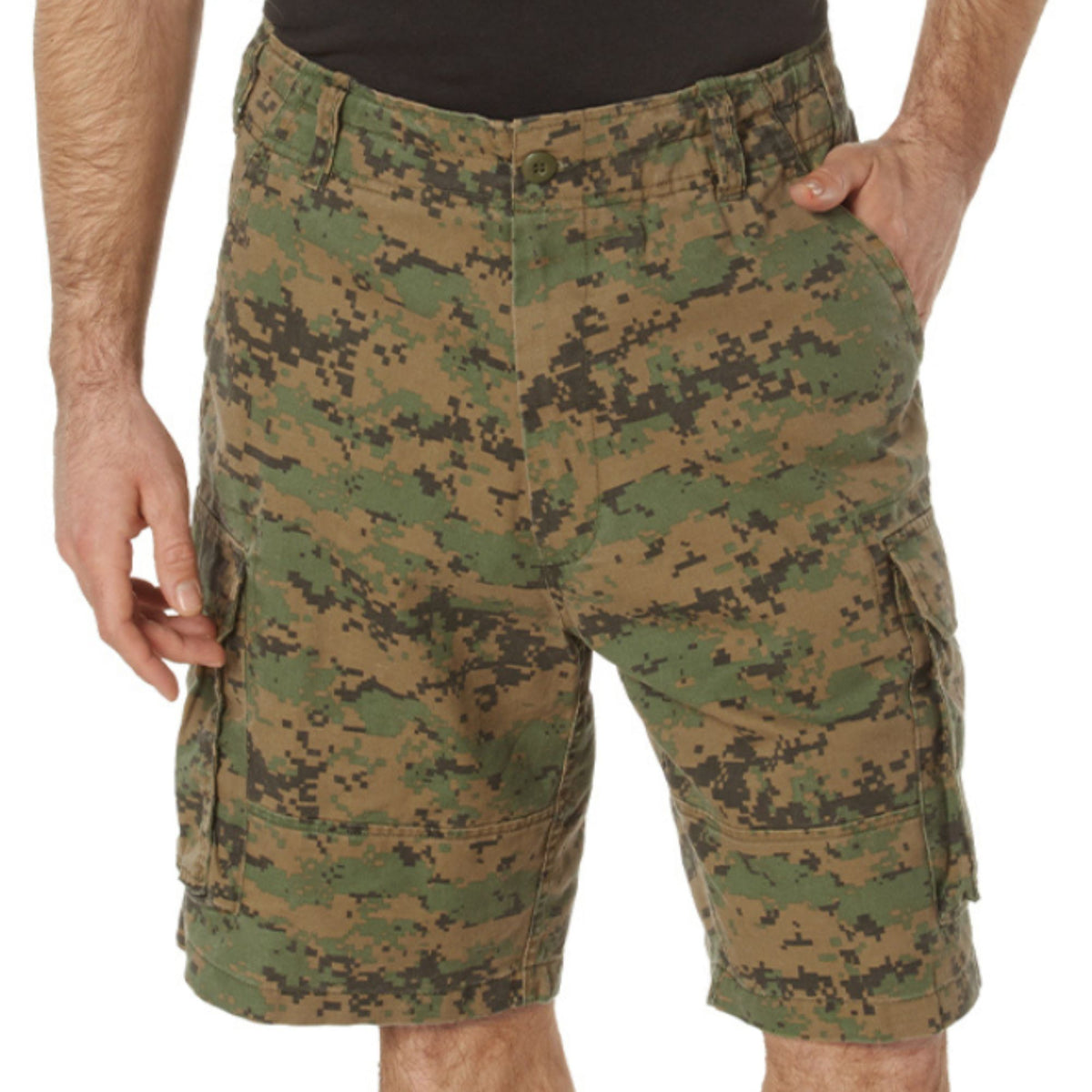 Woodland Digital Camouflage - Tactical Vintage Paratrooper BDU Cargo Shorts - Poly Cotton - Zipper Fly