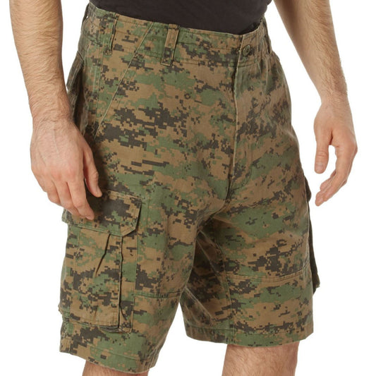 Woodland Digital Camouflage - Tactical Vintage Paratrooper BDU Cargo Shorts - Poly Cotton - Zipper Fly