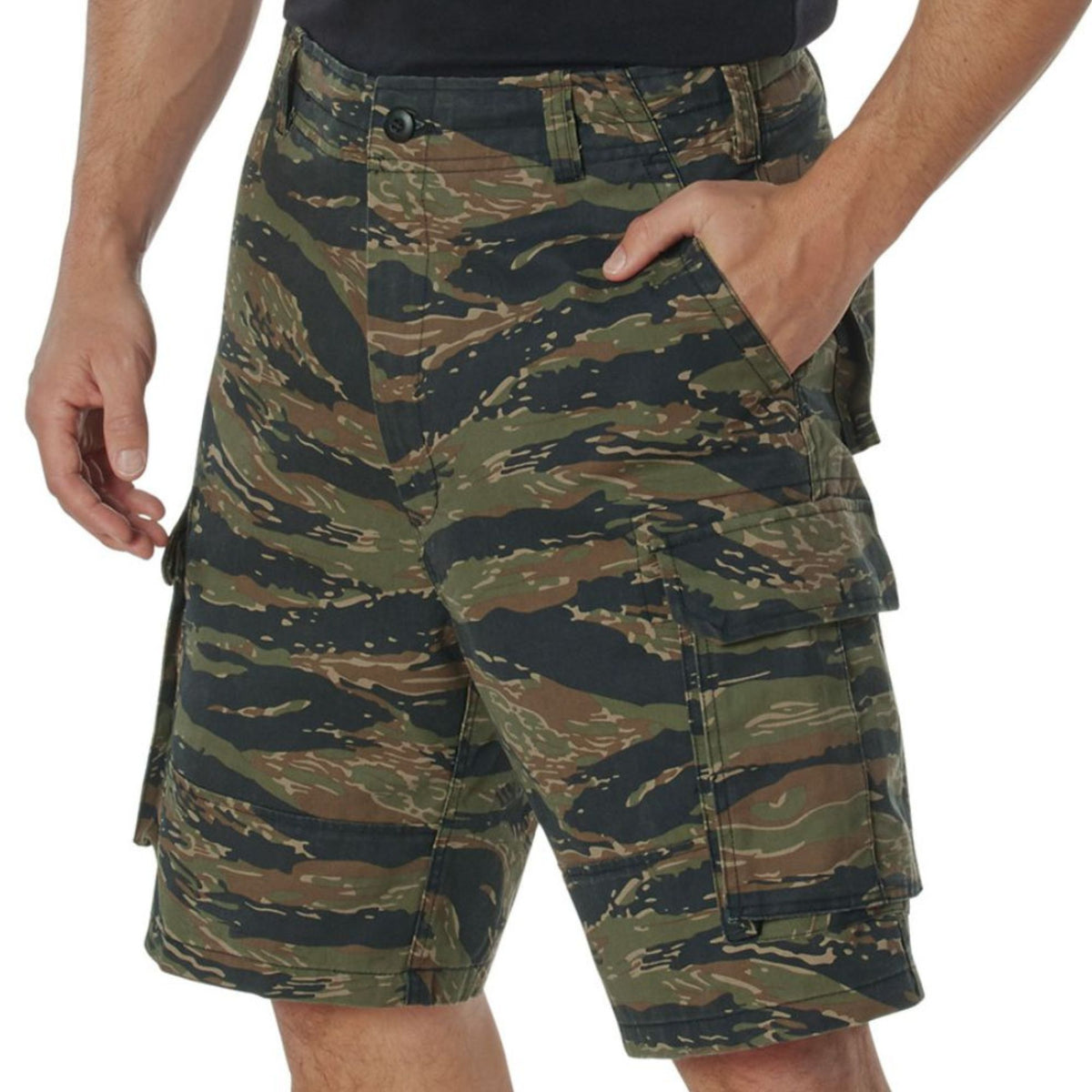 Tiger Stripe Camouflage - Tactical Vintage Paratrooper BDU Cargo Shorts - Poly Cotton - Zipper Fly