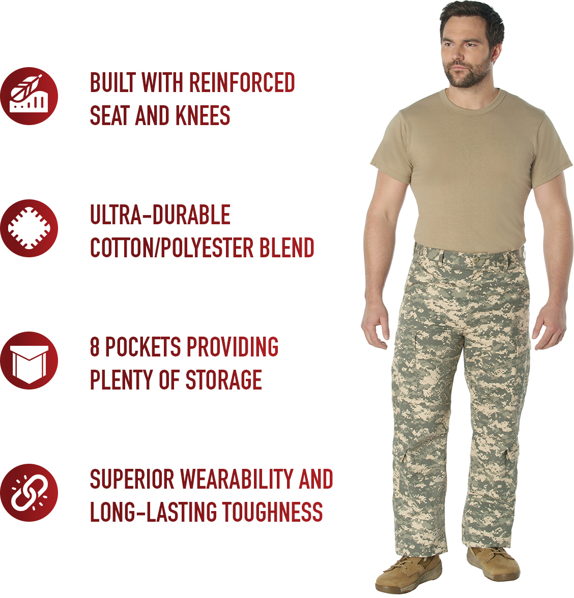 ACU Digital Camo - Tactical Paratrooper Pants BDU Cargo Fatigues - Heavyweight Poly/Cotton - Zipper Fly - Relaxed Fit