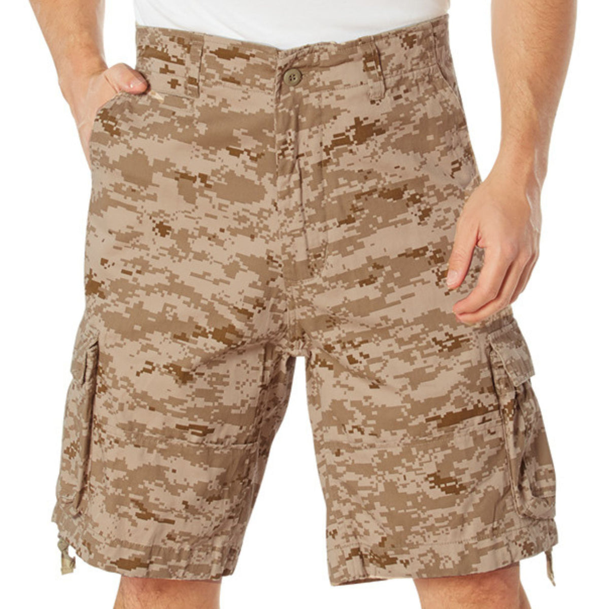 Desert Digital Camouflage - Vintage Infantry Utility Army BDU Cargo Shorts - Heavyweight Cotton - Zipper Fly