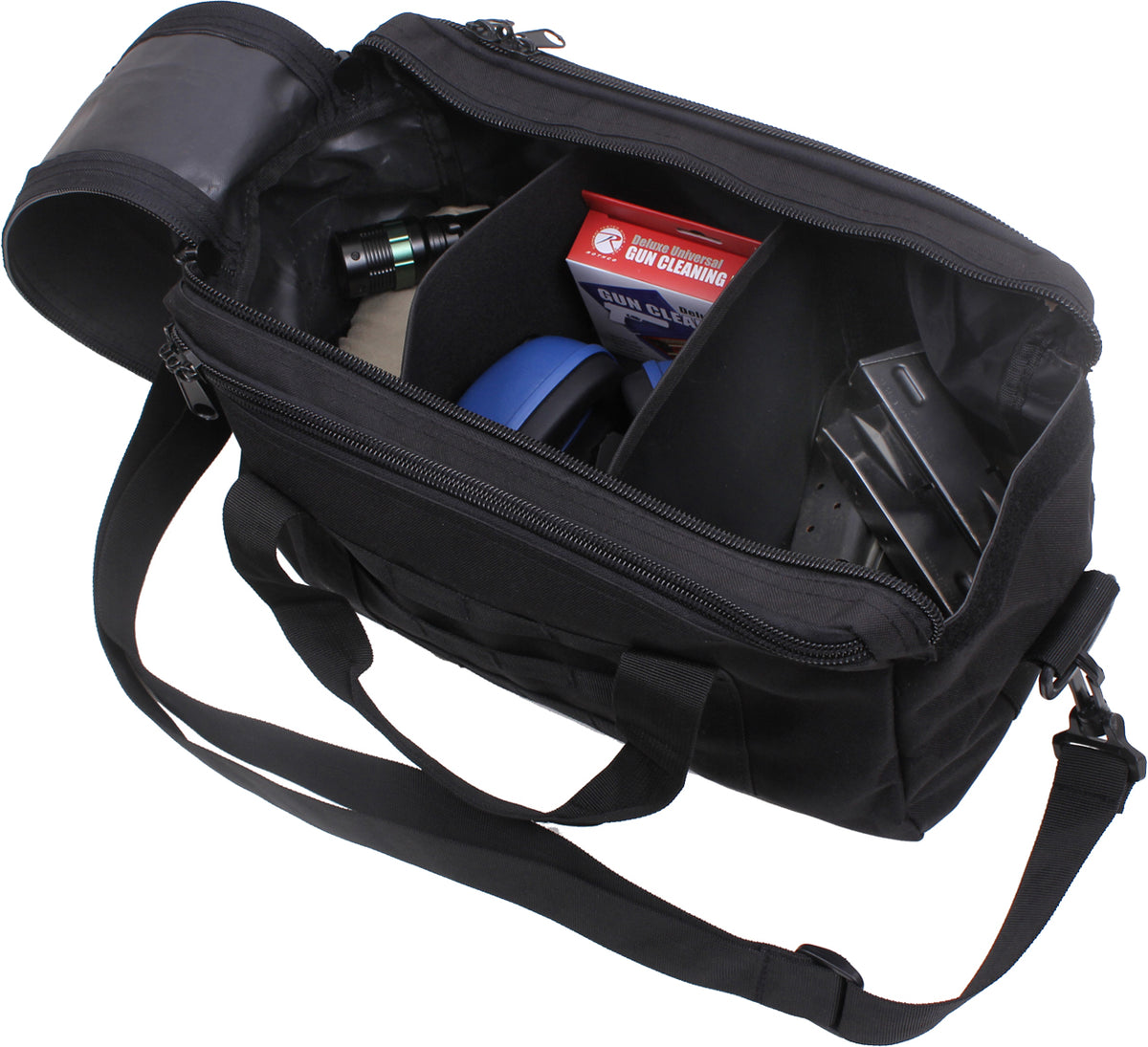 Black Tactical Pistol Range Bag Shooting Gear Bag with Removable Dividers MOLLE Range Case