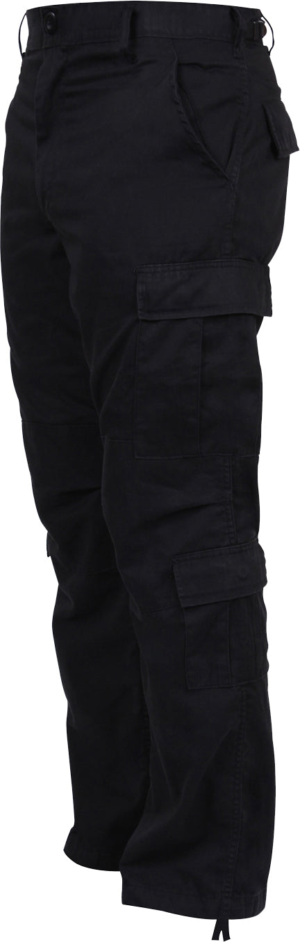 Black - Tactical Paratrooper Pants BDU Cargo Fatigues - Heavyweight Poly/Cotton - Zipper Fly - Relaxed Fit
