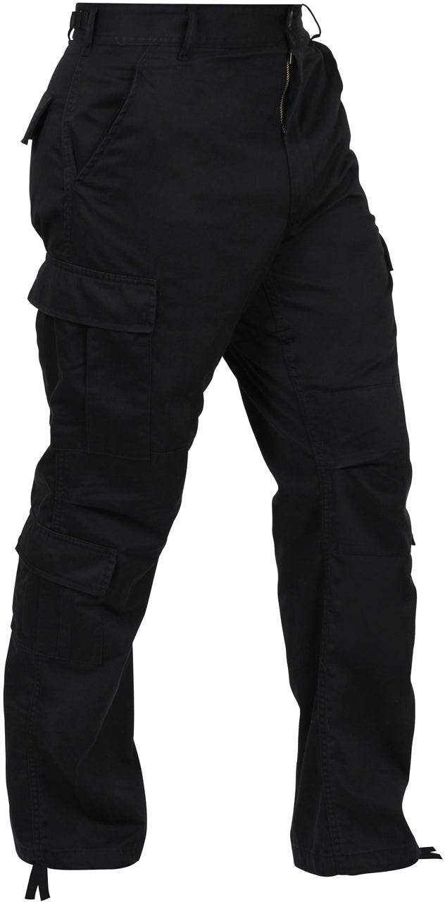 Black - Tactical Paratrooper Pants BDU Cargo Fatigues - Heavyweight Poly/Cotton - Zipper Fly - Relaxed Fit