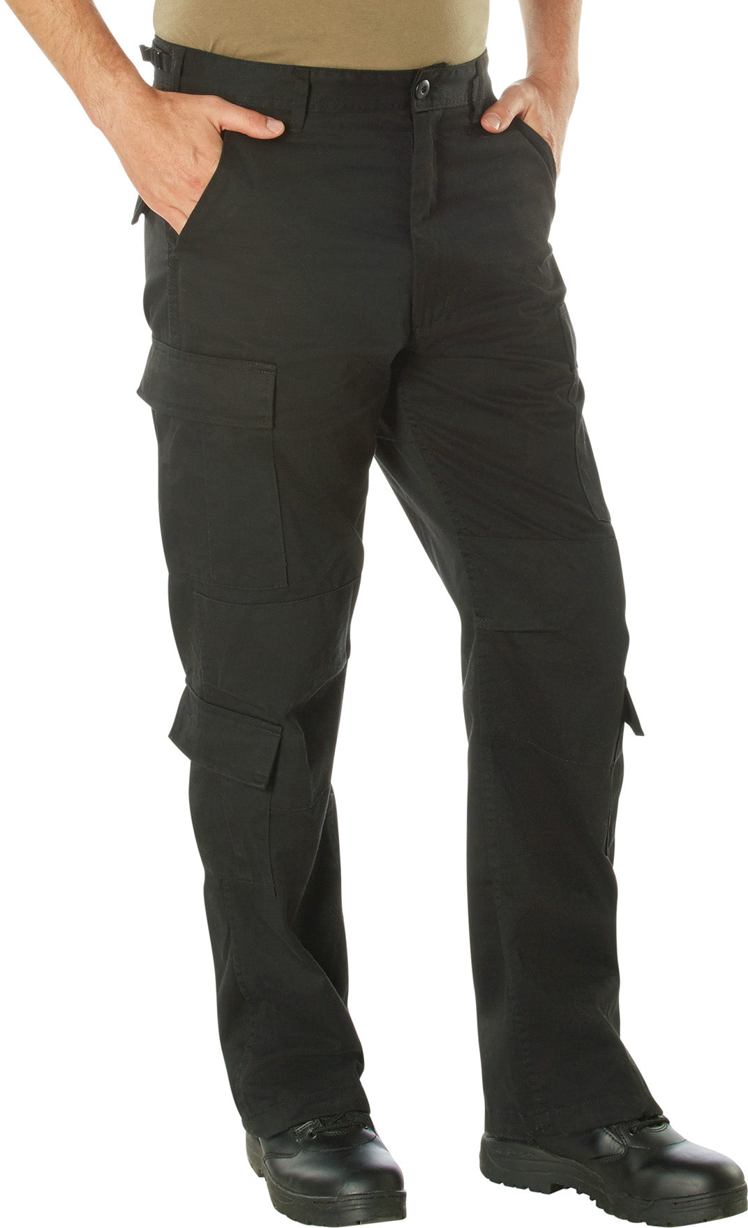 Black - Tactical Paratrooper Pants BDU Cargo Fatigues - Heavyweight Poly/Cotton - Zipper Fly - Relaxed Fit