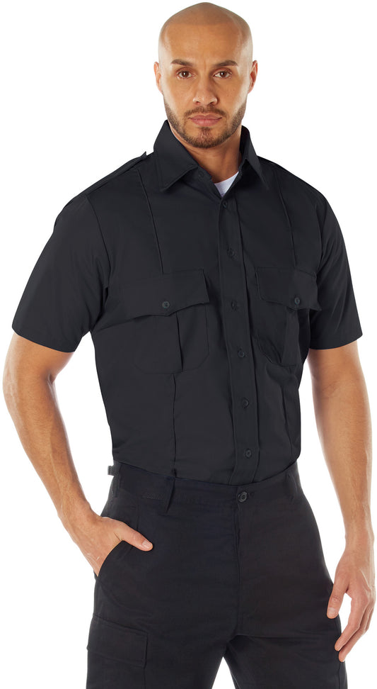 Navy Blue - Police Uniform Shirt Short Sleeve Law Enforcement Security Dress Top