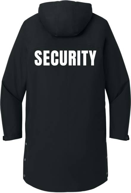 SECURITY Waterproof Insulated Sideline Parka Jacket Long Rain Coat with Hood (Double Sided Print)