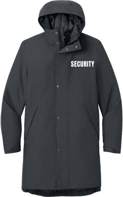 SECURITY Waterproof Insulated Sideline Parka Jacket Long Rain Coat with Hood (Double Sided Print)