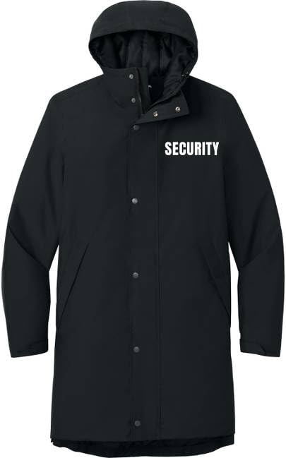 SECURITY Waterproof Insulated Sideline Parka Jacket Long Rain Coat with Hood (Double Sided Print)
