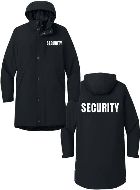 SECURITY Waterproof Insulated Sideline Parka Jacket Long Rain Coat with Hood (Double Sided Print)