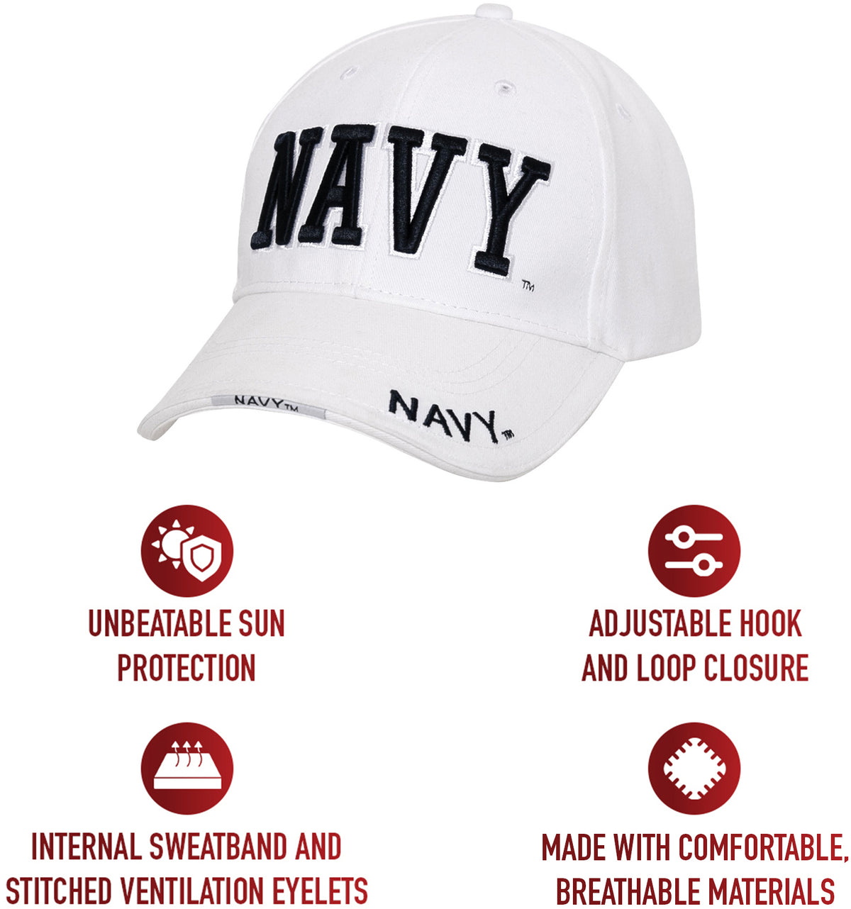 White US NAVY Baseball Hat Adjustable Low Profile USN Deluxe 3D Embroidery Ball Cap