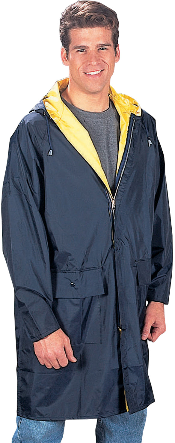 Navy Blue To Yellow - Reversible Mid Length Rain Parka