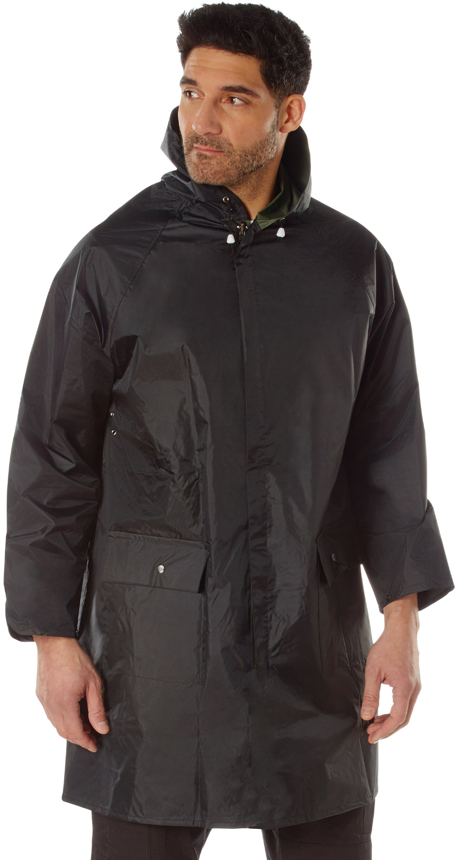 Black To Olive Drab - Reversible Mid Length Rain Parka