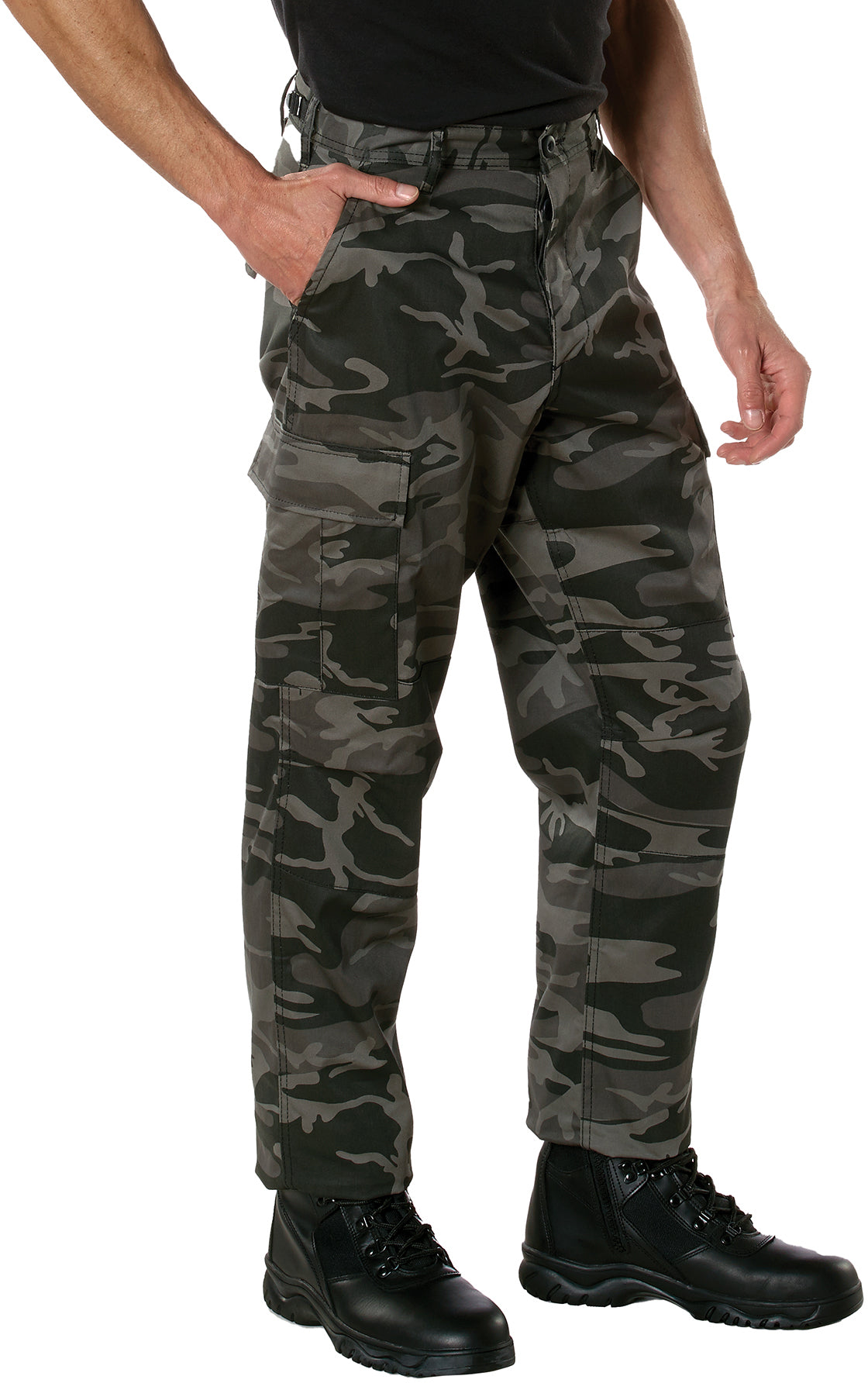 Black Camouflage - Tactical BDU Pants Cargo Fatigues - Poly/Cotton Twill - Button Fly