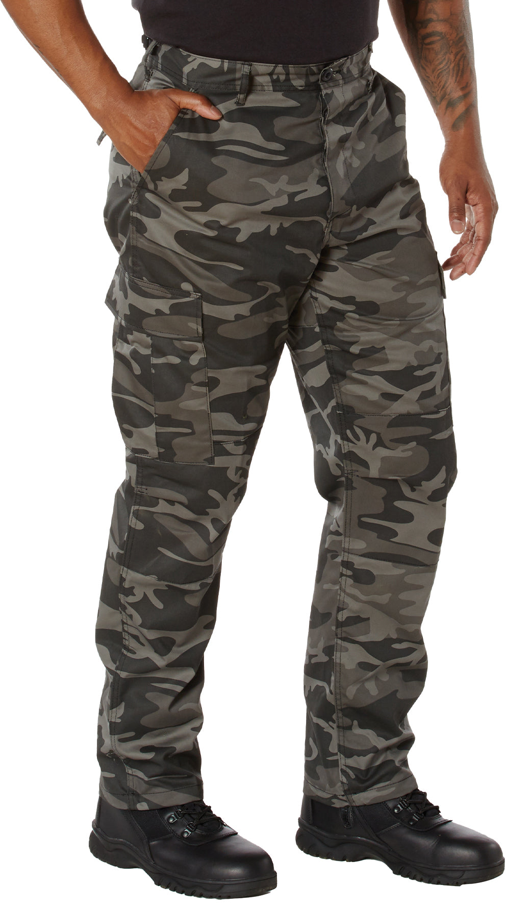 Black Camouflage - Tactical BDU Pants Cargo Fatigues - Poly/Cotton Twill - Button Fly