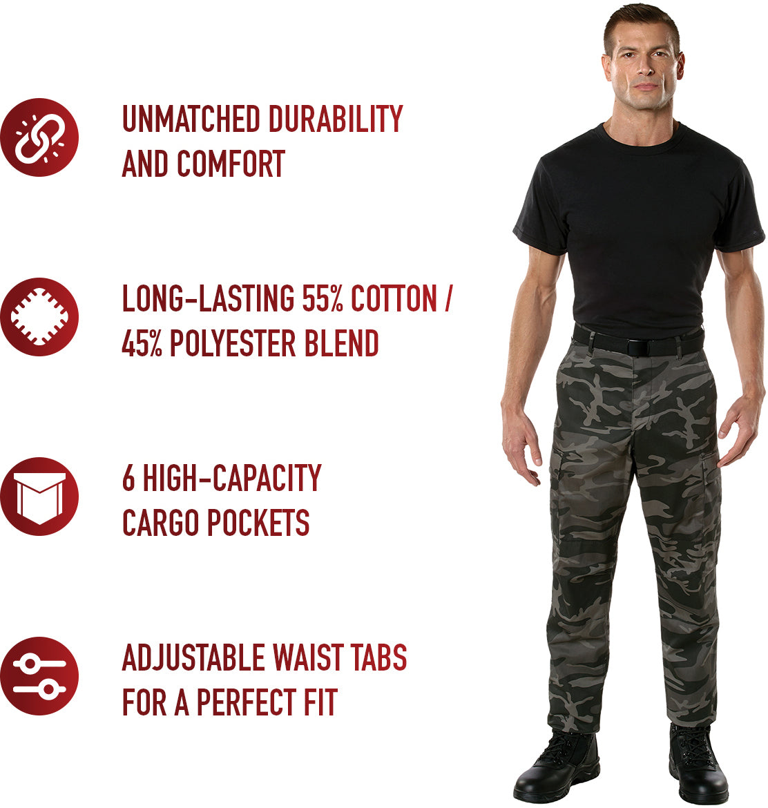 Black Camouflage - Tactical BDU Pants Cargo Fatigues - Poly/Cotton Twill - Button Fly