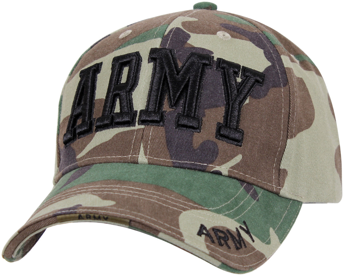 Woodland Camo Deluxe Army Embroidered Low Profile Insignia Cap