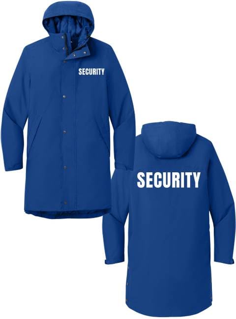 SECURITY Waterproof Insulated Sideline Parka Jacket Long Rain Coat with Hood (Double Sided Print)