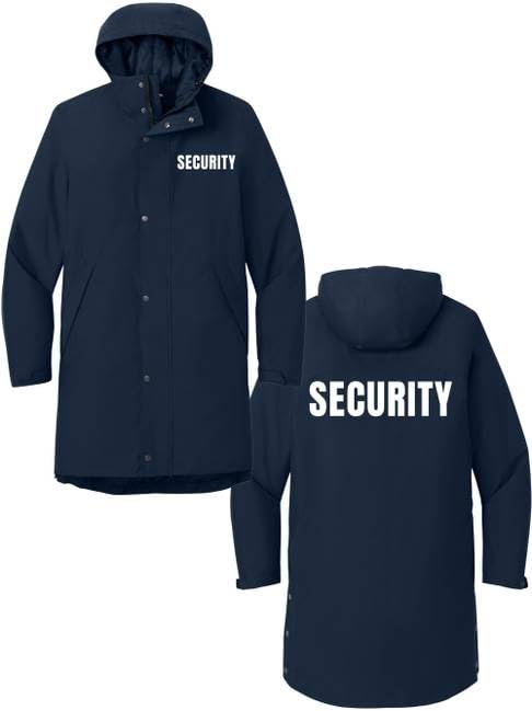 SECURITY Waterproof Insulated Sideline Parka Jacket Long Rain Coat with Hood (Double Sided Print)