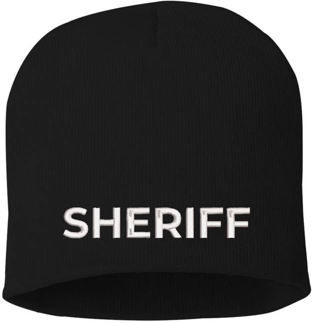 Sheriff Embroidered Skull Cap | 100% Acrylic Knit Police Winter Warm Beanie Hat