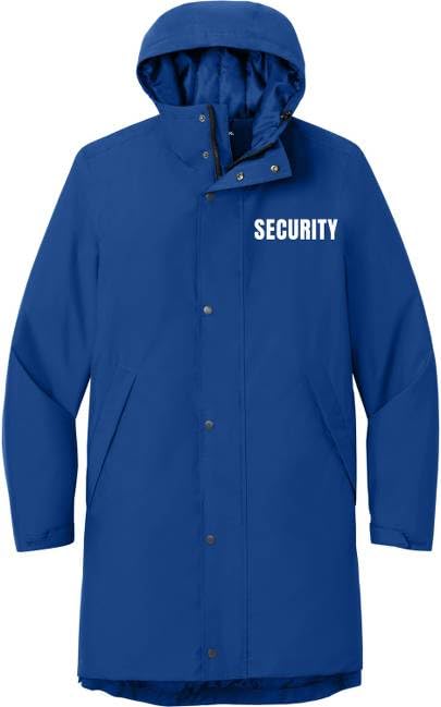 SECURITY Waterproof Insulated Sideline Parka Jacket Long Rain Coat with Hood (Double Sided Print)