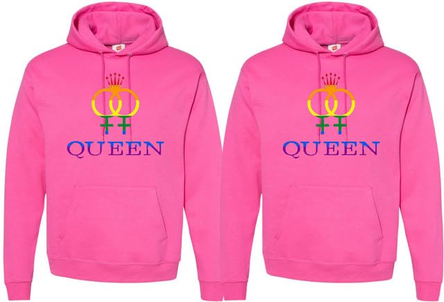 Queen & Queen Printed Hoodies Adult Lesbian Gay Pride Hooded Sweatshirts for Gay Couples (2 Pack)