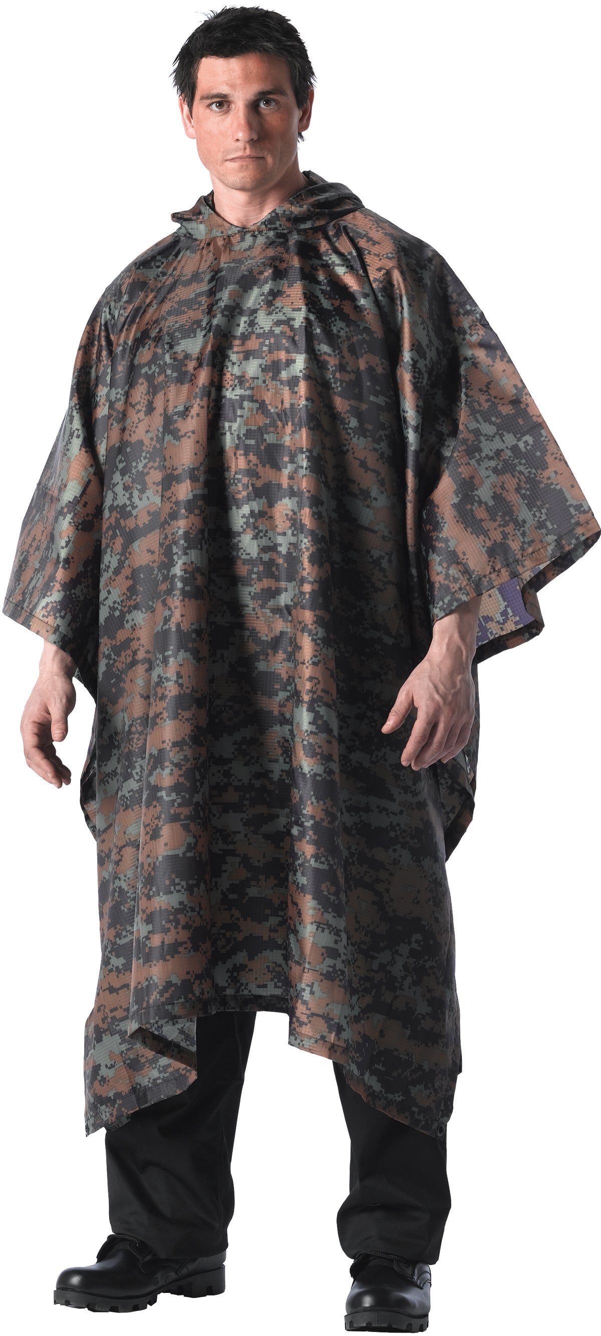 Digital Woodland Camouflage - GI Enhanced Military Style Poncho - Polyester Ripstop