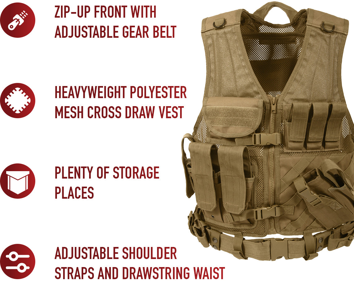 Coyote Brown - MOLLE Compatible Cross Draw Tactical Vest