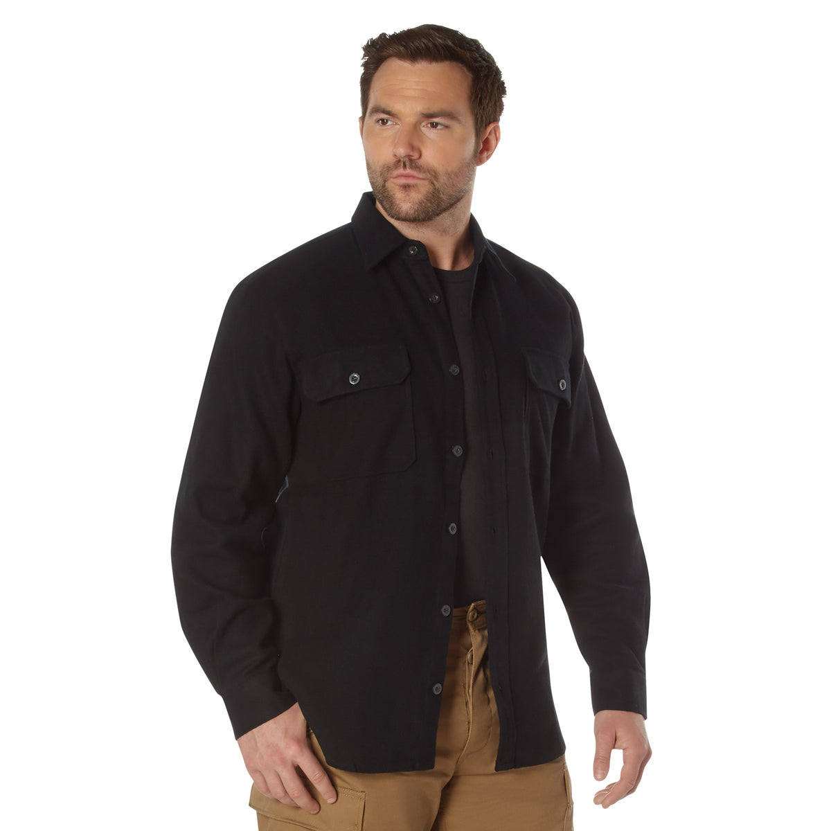 Black - Heavy Weight Solid Flannel Shirt
