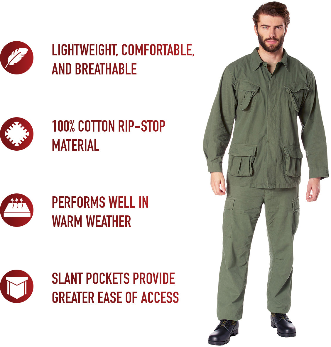 Olive Drab - Military Vintage Vietnam Fatigue Shirt