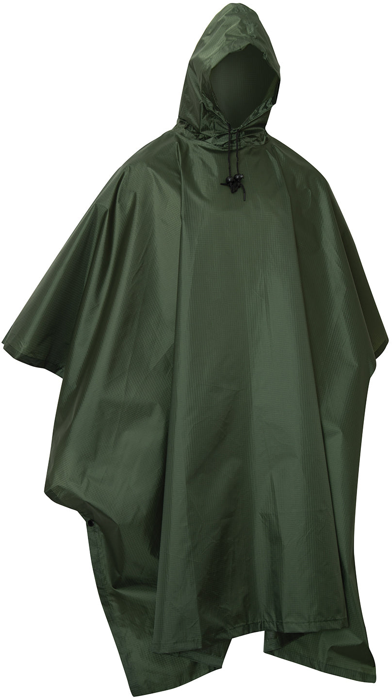 Olive Drab - GI Enhanced Military Style Poncho - Polyester Ripstop