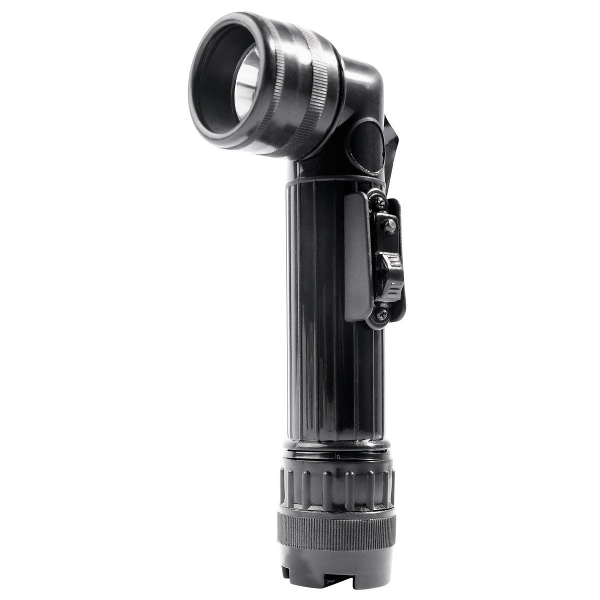 Black GI Military Style C-Cell Anglehead Flashlight - Army Crookneck Tactical Light