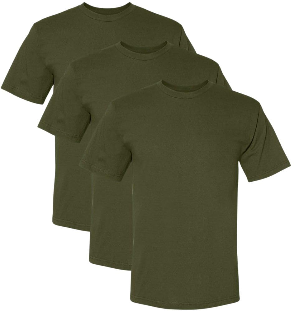 US Military Solid Color T-Shirts | 100% Cotton Made in USA Shirts | Short Sleeve Crewneck Tees 3 PACK