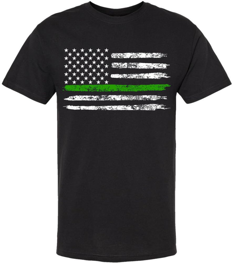 Black USA Flag Thin Line Short Sleeve T-Shirt Patriotic American Support First Responders Tee