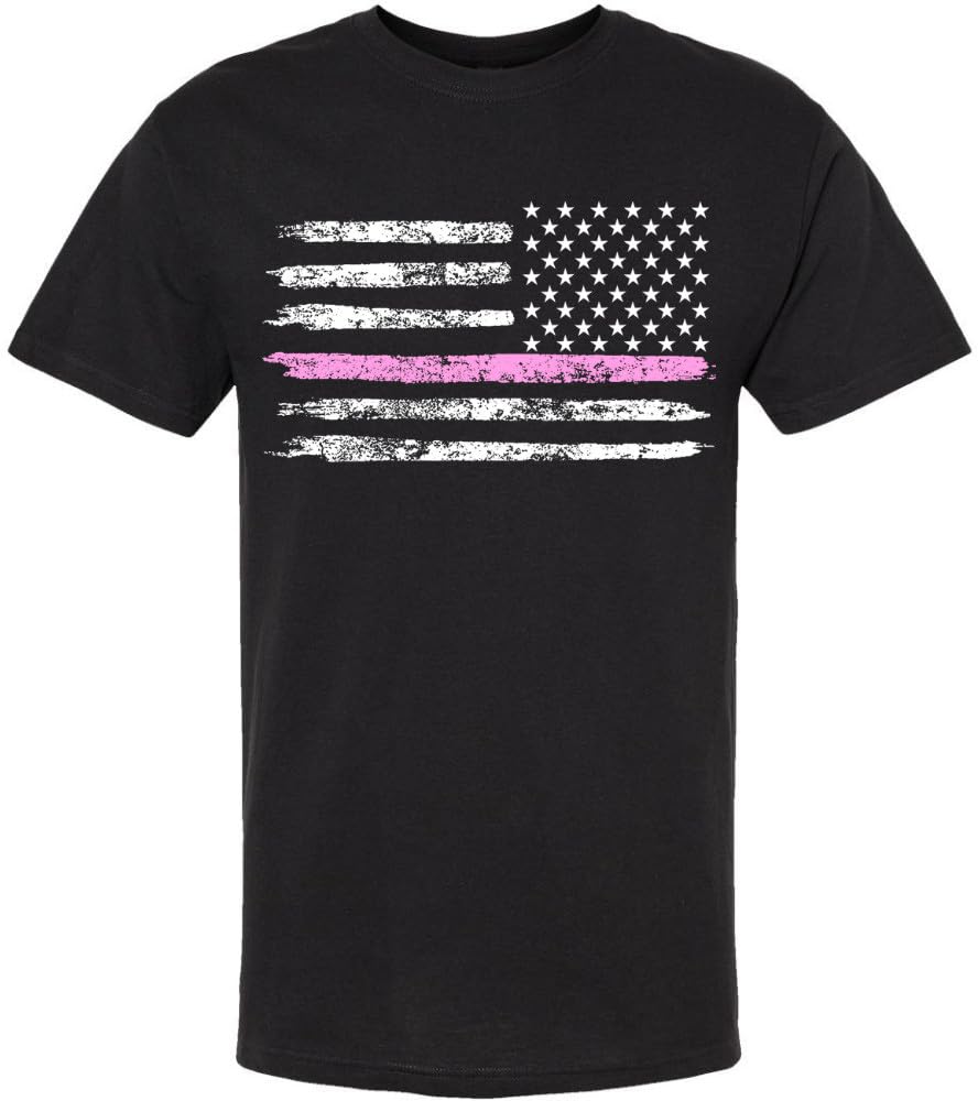 Black USA Flag Thin Line Short Sleeve T-Shirt Patriotic American Support First Responders Tee
