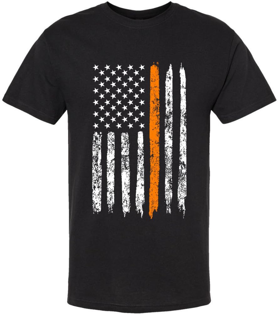 Black USA Flag Thin Line Short Sleeve T-Shirt Patriotic American Support First Responders Tee