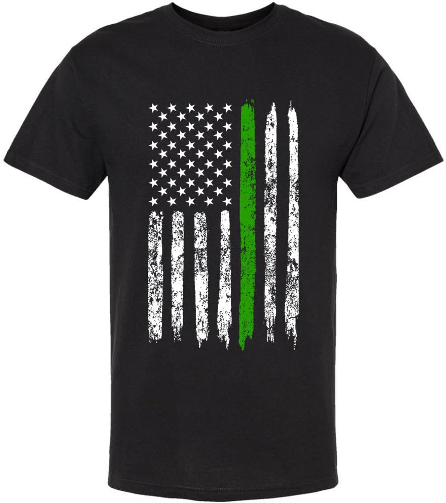 Black USA Flag Thin Line Short Sleeve T-Shirt Patriotic American Support First Responders Tee