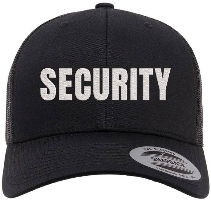 Security Guard Trucker Hat | Large Text Embroidered Bouncer Mesh Snap Back Officer Work Duty Cap