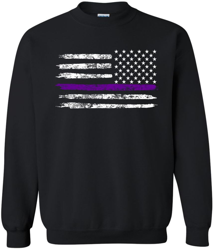 Army Universe USA Flag Distressed American US Thin Line Crewneck Sweatshirt Patriotic Pullover, Black