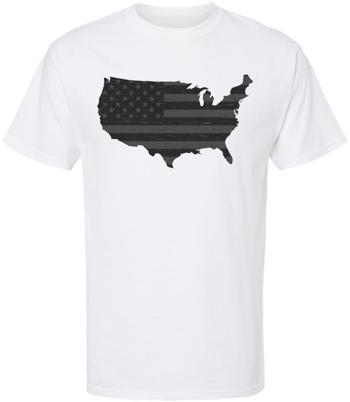 American Flag Distressed USA Map Printed T-Shirt | US Outline Graphic Tee | 100% Cotton Crewneck