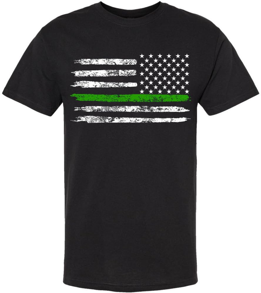 Black USA Flag Thin Line Short Sleeve T-Shirt Patriotic American Support First Responders Tee
