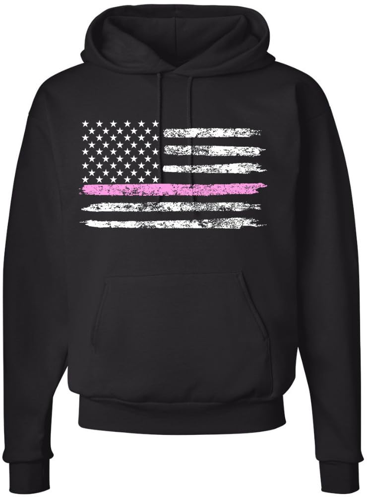 Army Universe Thin Line USA Flag Distressed American US Hooded Sweatshirt Patriotic Pullover Hoodie, Black